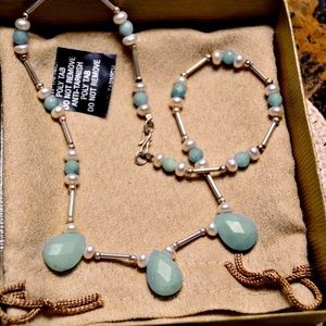 18" Pearl & Amazonite Necklace in Sterling Silver